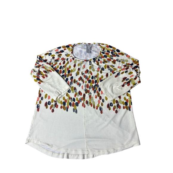 Multiples Top Women’s Small 3/4 Sleeve Cream Multicolor Dot Print Tunic - Picture 1 of 6